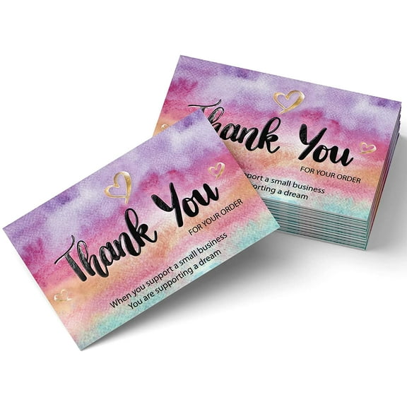 Thank You Cards Small Business Thank You for Supporting My Small Business Thank You Cards Watercolor with Gold Foil Hearts Accents 3.5 x 2 Inches 100 pcs 300GSM Card Stock by Modern 5th