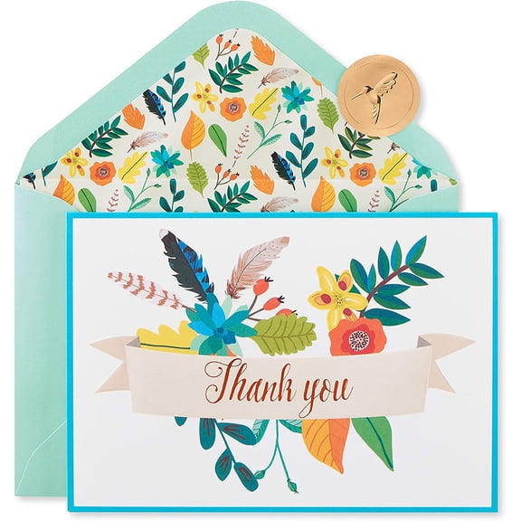 Thank You Cards with Envelopes, Floral Banner (12-Count)