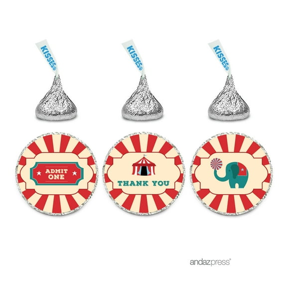 Thank You! Carnival Circus Birthday Hersheys Kisses Stickers, 216-Pack