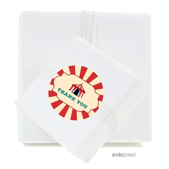 Thank You!  Carnival Circus Birthday Round Circle Label Stickers, 40-Pack