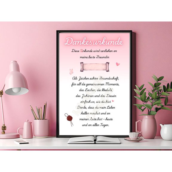 Thank You Certificate For Best Friend – Loving Friendship – Heartfelt Friendship Certificate As Pdf & Jpeg A1–A5 Unframed Paper Print