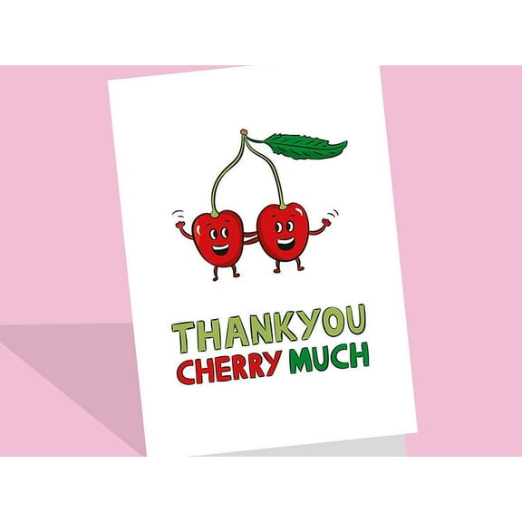Thank You Cherry Much Card Fun and Playful Greeting Card with Cute Cherry Design Blank Inside, Envelope Included Perfect for Appreciation, Birthdays, or Just Because