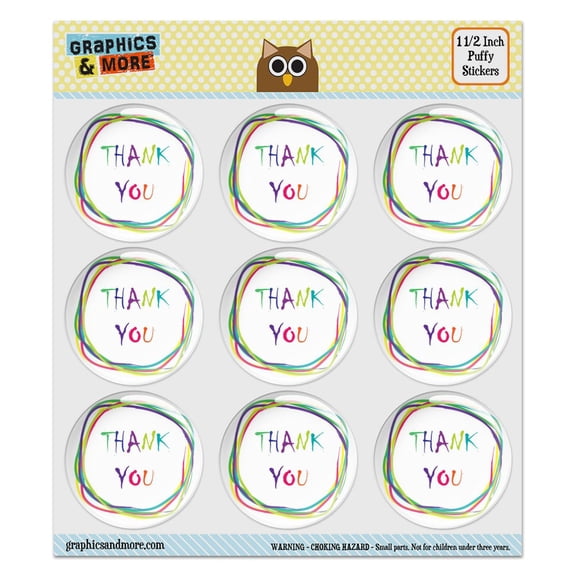 Thank You Colorful Swirls Puffy Bubble Dome Scrapbooking Crafting Stickers - Set of 9 - 1.5" (38mm) Diameter Each