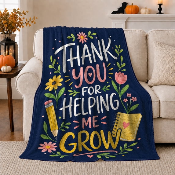 Thank You, Cozy Typography Art Scene, Warm Flannel Blanket for Living ...