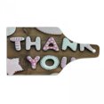 thumbnail image 1 of Thank You Cutting Board, Romantic Cookie Letters Sugar Candy on a Rustic Wood Table Image, Decorative Tempered Glass Cutting and Serving Board, Wine Bottle Shape, White Brown and Pink, by Ambesonne, 1 of 1