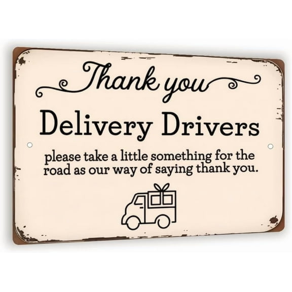 Thank You Delivery Drivers Sign  8x12 Vintage Metal Treat Station Sign, Rustic Porch Decor For Packages, Mail, FedEx, USPS, Amazon