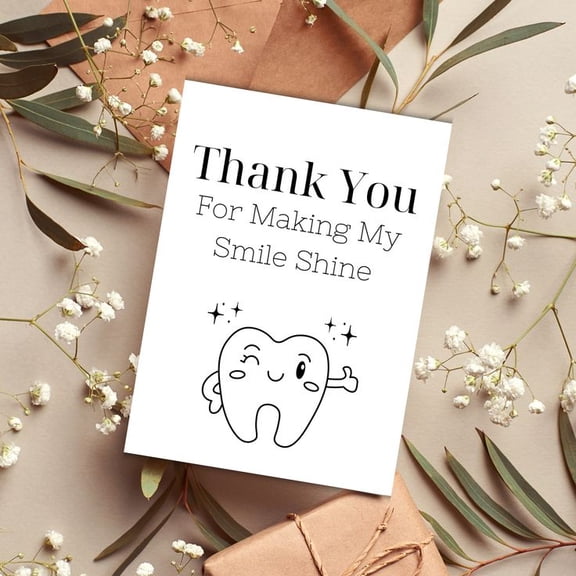 Thank You Dental Card – “Thank You for Making My Smile Shine” – Fun Tooth Design – Blank Inside for Personal Messages – Ideal for Dentists, Dental Hygienists, or Appreciation Gifts