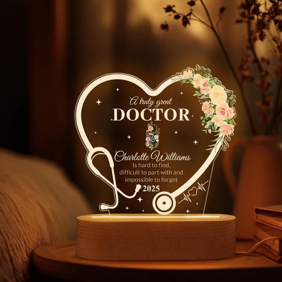 Thank You Doctor Appreciation Night Light Custom Text Acrylic Plaque Office Desk Decor Medical Professional Gift