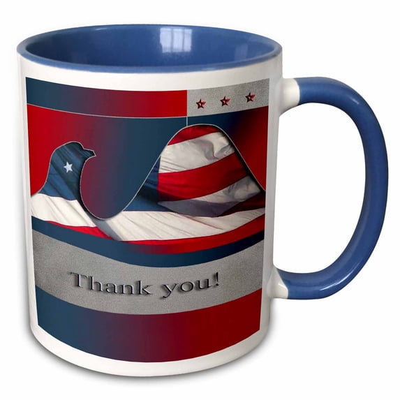 3drose, Thank You, Eagle Flag, 15oz Two-tone Blue Mug