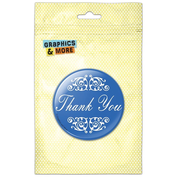 Thank You Elegant Scrolls Blue Refrigerator Button Magnet