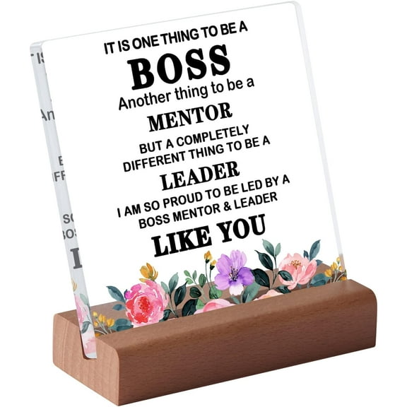 Thank You Farewell Gift for Women Men Boss Leader Retirement Gift Square Acrylic Desk Plaque Sign With Wood Stand Decor for Home Office Flowers Desk 4x4 Inch