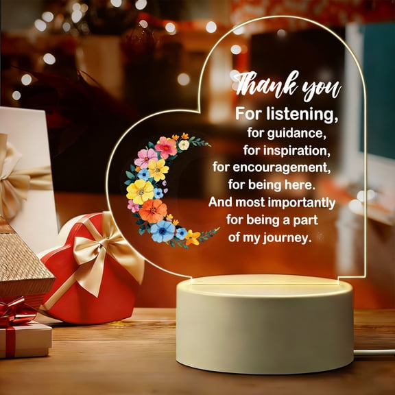 Thank You Farewell Gift for Women Men Friend Boss Retirement Gift - Acrylic Night Light - Thank You for Being a Part of My Journey Wooden Table Lamp