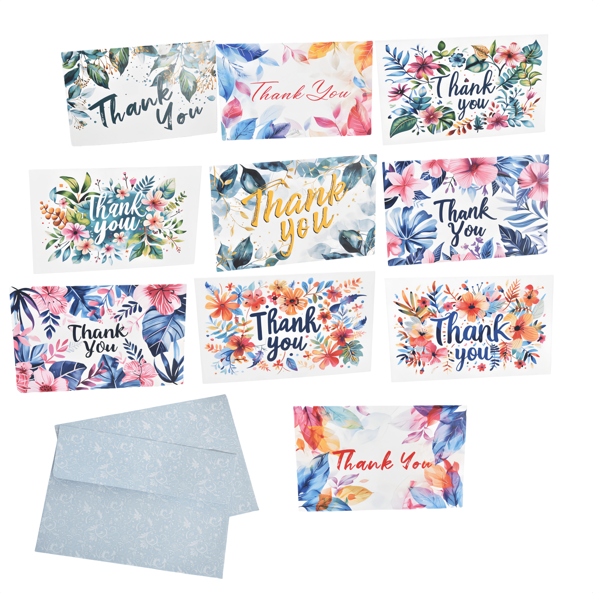 Thank You Flower Greeting Cards with Envelopes (50Count, 4x6 in