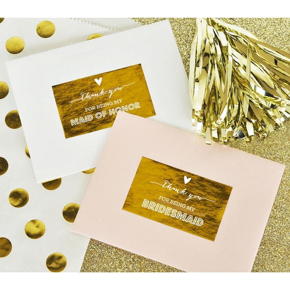 Thank You For Being My ... Bridesmaid - Maid of Honor - Matron of Honor Labels - Gold Foil - 1.9in. x 3.08in. - Set of 9 Assorted (4012TNK)