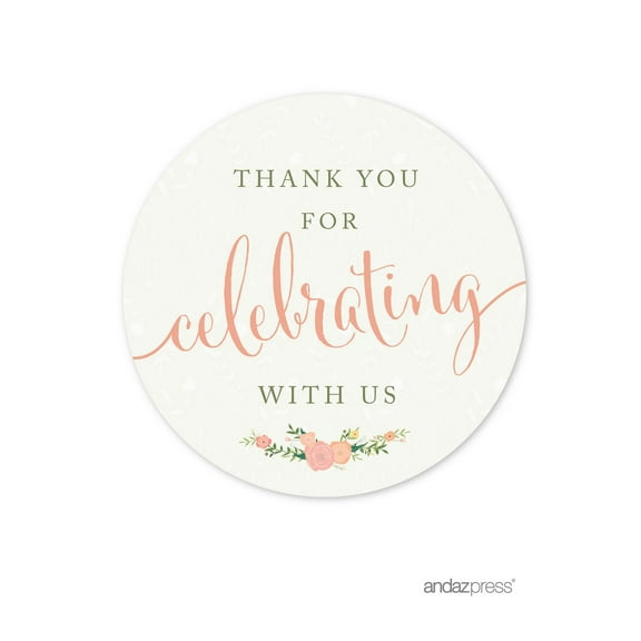 Thank You For Celebrating With Us! Floral Roses Girl Baby Shower Round Circle Label Stickers, 40-Pack