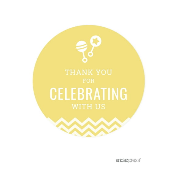 Thank You For Celebrating With Us! Yellow Chevron Baby Shower Round Circle Label Stickers, 40-Pack