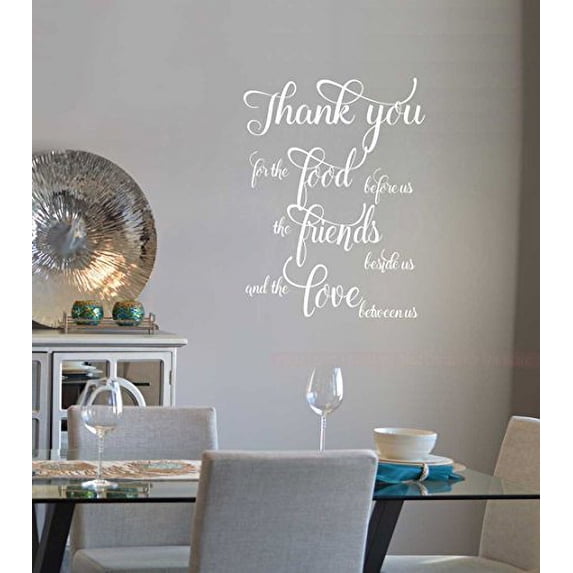 Thank You For Food, Friends, Love Vinyl Wall Decals Home Décor Quote Kitchen Sayings, 31x23-Inch, White