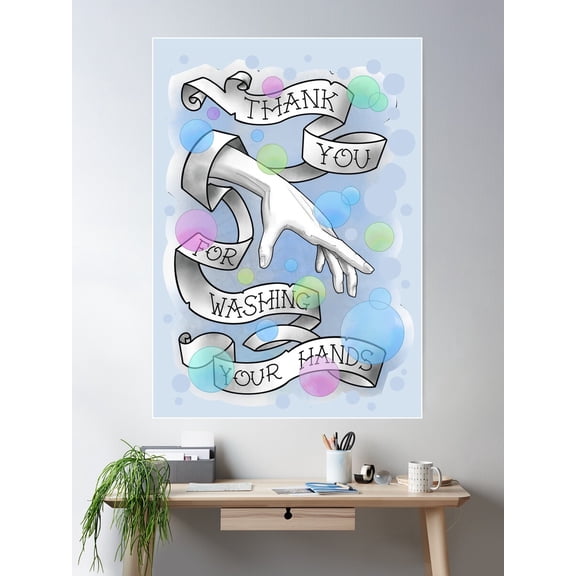 Thank You For Washing Your Hands Multicolored Bubbles Poster Wall Art, Modern Wall Decor For Living Room Bedroom, 12x18 UNFRAMED