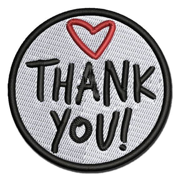 Thank You Fun Text with Heart Applique Multi-Color Embroidered Iron-On Patch - 2.0 Inch Mini