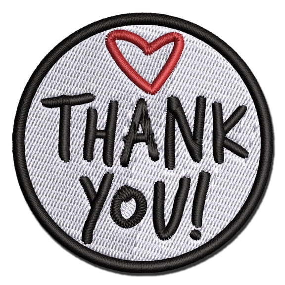 Thank You Fun Text with Heart Applique Multi-Color Embroidered Iron-On Patch - 2.0 Inch Mini