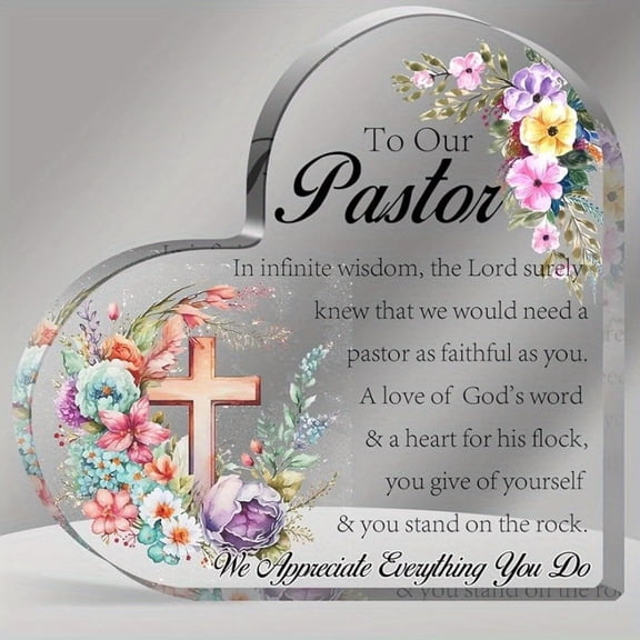 Thank You Gift for Pastor Heart Shaped Acrylic Plaque 3.9X3.9 Inch Religious Tabletop Gift Funny Pastor Birthday Anniversary Present Church Leader Keepsake Decor
