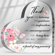 Thank You Gift for Women 4 x 4 Inch, Acrylic Heart Sign Thank You for Listening Guidance Inspiration with Floral, Appreciation Decor for Friends Coworkers