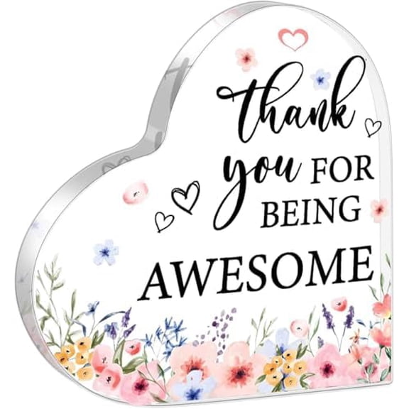 Thank You Gift for Women 4 x 4 inches, Acrylic Inspirational Keepsake (Blossom Heart), Office Coworker Secretary Farewell Gift for Nurse Teacher (CNA Week)