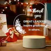 Thank You Gift for Women Men Boss Leader Night Light Clear Crystal Acrylic Heart Office Desk Gift Great Leaders Inspire Greatness In Others Sign LED Light