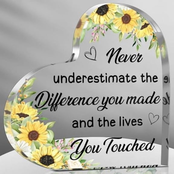Thank You Gift for Women 4 x 4 Inches, Acrylic Inspirational Keepsake (Floral Heart), Coworker Office Farewell Gift for Nurse Teacher