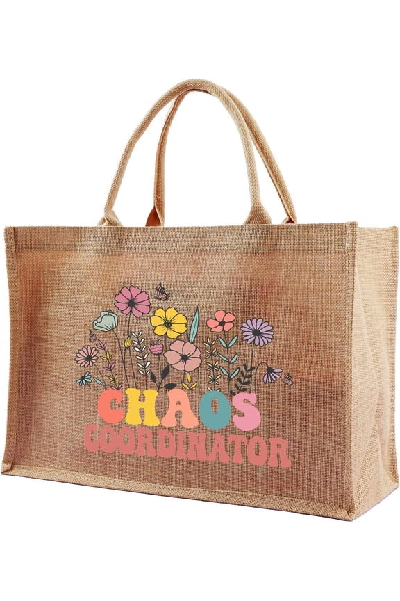 Thank You Gifts Bags for Women, Administrative Professional Chaos Coordinator for Coworker Day Employee Teacher Appreciation Birthday Present, Jute Burlap Beach Tote Bag for Mothers Day