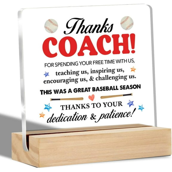 Thank You Gifts for Baseball Coach Clear Desk Decorative Sign Grateful Baseball Coach Appreciation Gift Acrylic Sign with Stand Table Plaque Sign Keepsake Office Decor 4x4 Inch