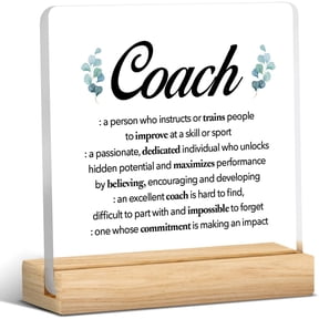 Thank You Gifts for Coach Appreciation Gift Clear Desk Decorative Sign Acrylic Plaque With Wooden Stand 4x4 Inch Coach Retirement Sign Home Office Desk Decor