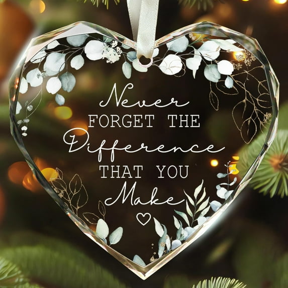 Thank You Gifts - Never Forget The Difference That You Make Ornament - Appreciation Gifts for Women, Boss, Coworker, Teacher, Nurse - Boss Day Gift Ideas - Glass Thank You Christmas Ornament