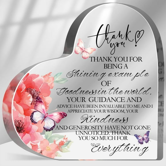 Thank You Gifts, Thank You Presents for Friends Coworkers Teacher Boss, Inspirational Office Sign Acrylic Heart, Appreciation Floral Paperweight Desk Decor Plaque