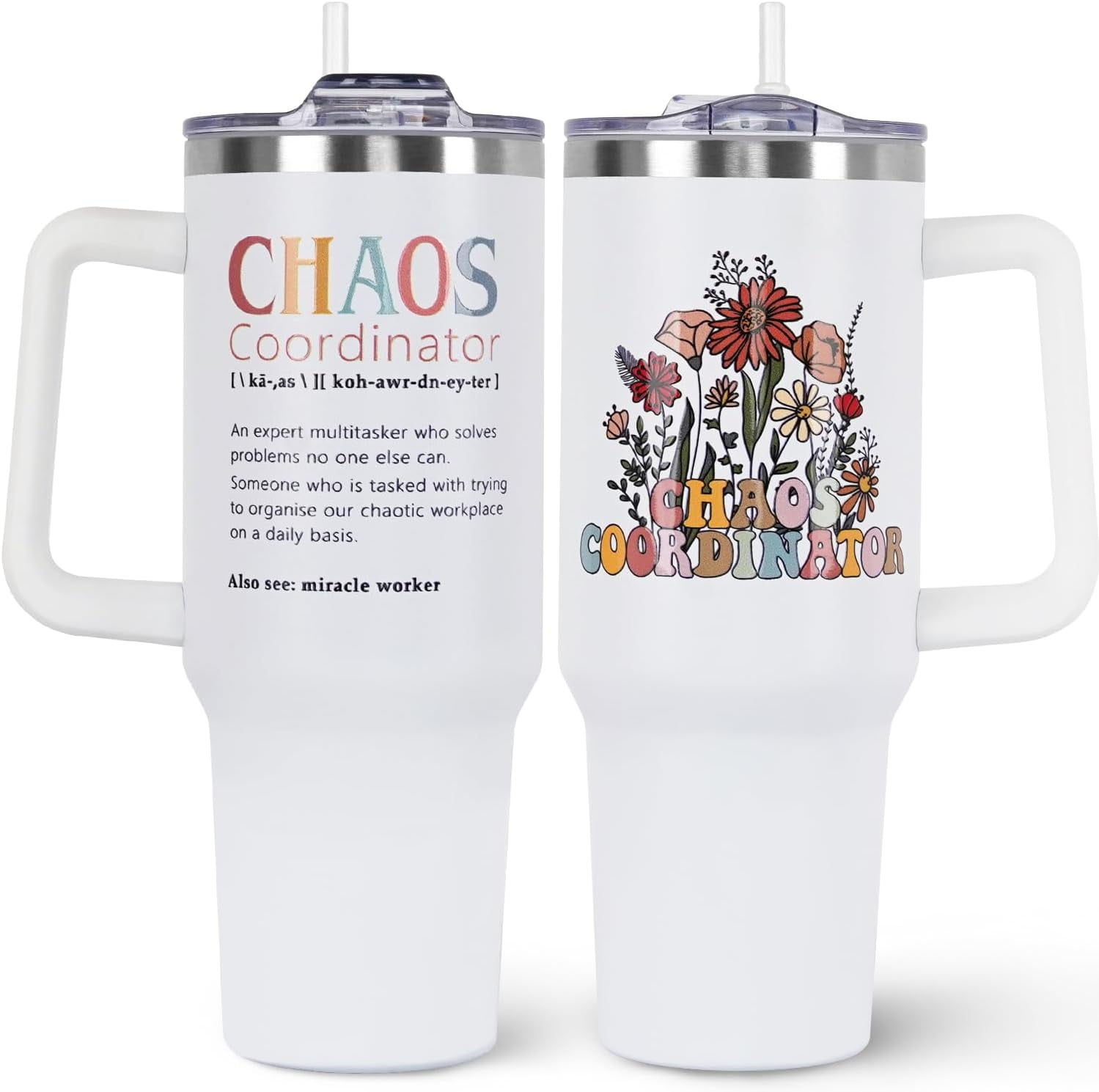 Thank You Gifts for Women 40oz Tumbler with Handle and Straw Lid Work