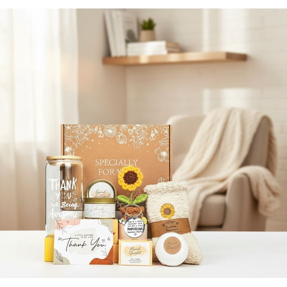 Thank You Gifts for Women, Appreciation Gifts for Coworkers Teacher with 16oz Thank You for Being Awesome Glass, Employee Appreciation Gift Box Thanksgiving Christmas Gift set