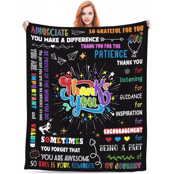 Thank You Gifts for Women Appreciation Gifts Throw Blanket Cool for Family, Friends,Employee, Boss,Teachers 60"x50" Black Flannel Blankets Cozy Blankets