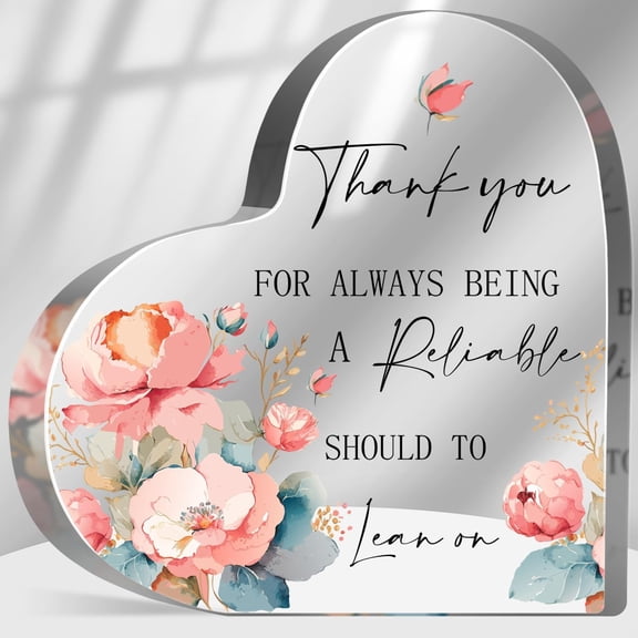 Thank You Gifts for Women, Appreciation Presents for Friends Teacher Coworkers Boss, Inspirational Office Sign Desk Decor, Thank You Floral Paperweight Plaque Acrylic Heart