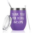 thumbnail image 1 of Thank You Gifts for Women, Thank You for Being Awesome Stainless Steel Insulated Wine Tumbler, Appreciation Christmas Birthday Gifts for Coworker Teacher Employee Friends Her(12oz, Purple), 1 of 6