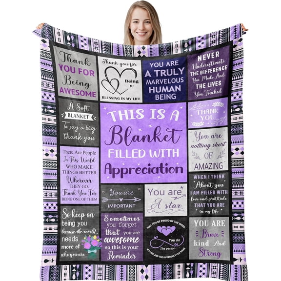 Thank You Gifts for Women Coworkers Boss Friends Teacher, Appreciation Gifts for Employees Nurse Neighbors Volunteer, Inspirational Gifts for Women, Soft & Cozy Purple Throw Blanket 60"x50"