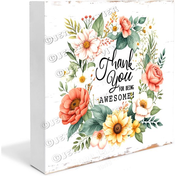 Thank You Gifts for Women Thank You For Being Awesome wooden Box Block Sign Keepsake Inspirational Appreciation Gifts for Employee Coworker Friend Teacher Friend7"x7"