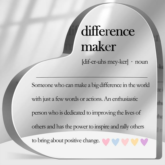 Thank You Gifts for Women, Funny Office Appreciation Sign Gifts, Thank You Presents for Coworker Friends Employees Boss, Difference Maker Definitions Plaque Acrylic Heart