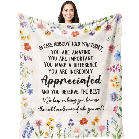 Thank You Gifts for Women - Inspirational Thank You Blanket with Flower, Birthday Inspirational Retirement Gift for Woman Friends Family Coworkers Employee Nurses, Teacher Appreciation Gift