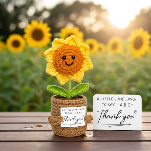 Thank You Gifts for Women Men - Crochet Sunflower Valentines Day Gifts for Her, Funny Gift for Friend, Mom, Teacher, Sister, Emotional Support Small Cute Stuff Things, Collectible Doll