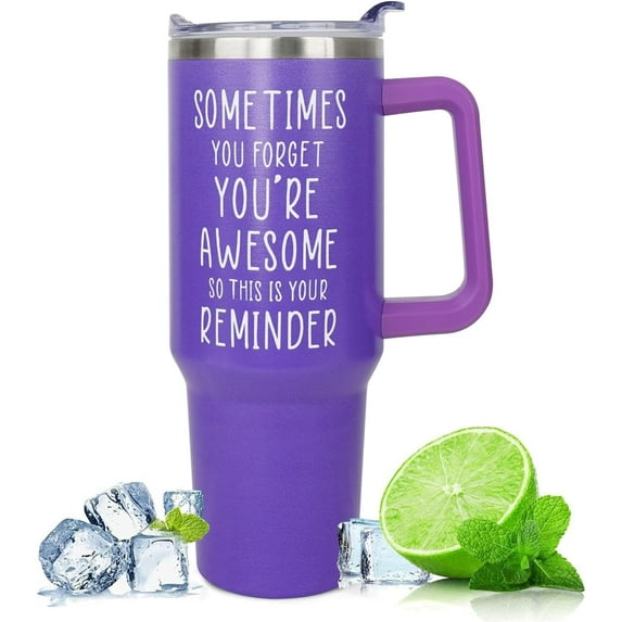 Thank You Gifts for Women, Sometimes You Forget You''re Awesome 40oz Tumbler with Handle and Straw, Inspirational Gifts for Women Birthday Gifts for Her Mom Wife Girlfriend and Sister - Purple