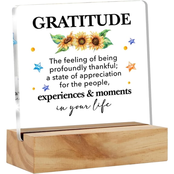 Thank You Gifts for Women Her, Appreciation Gifts Gratitude Quote Clear Desk Sign Sunflower Gratitude Definition Acrylic Sign 4x4 Inch