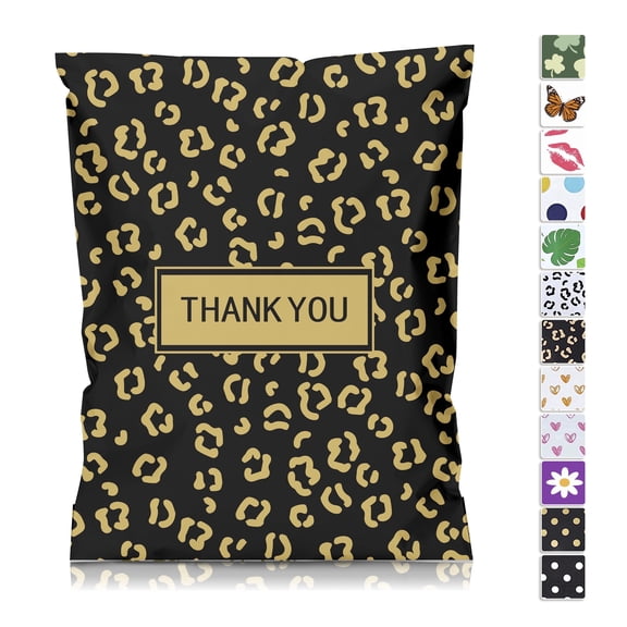 Thank You Gold Leopard Poly Mailers 10x13, 25 Pcs, Waterproof Self-Adhesive Tear Resistant Shipping Bags