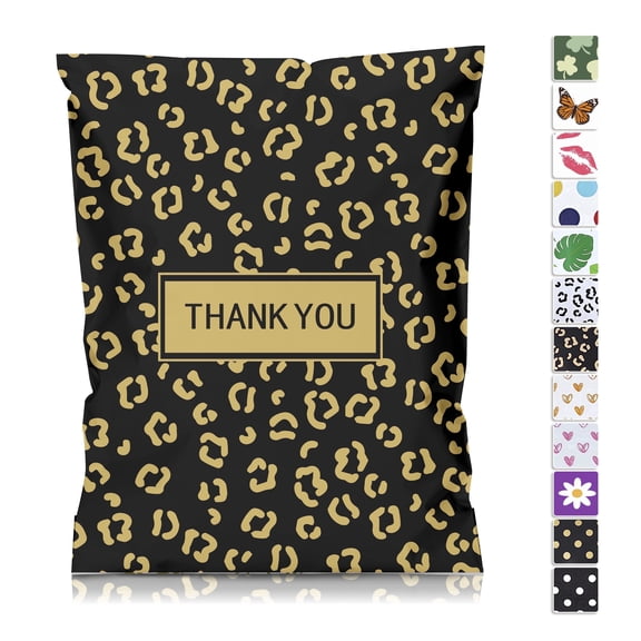 Thank You Gold Leopard Poly Mailers 10x13, 25 Pcs, Waterproof Self-Adhesive Tear Resistant Shipping Bags