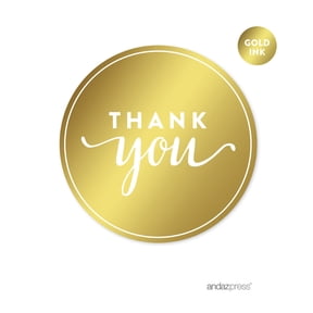 Thank You Gold Metallic Gold Round Circle Favor Gift Label Stickers, 40-Pack