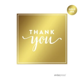 Thank You Gold Metallic Gold Square Favor Gift Label Stickers, 40-Pack